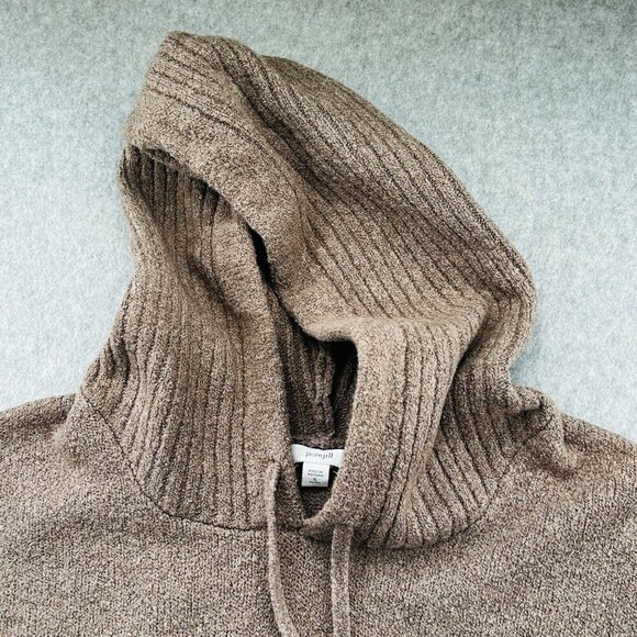 Pure Jill Hooded Knit Sweater Size PXL Wool Blend 3/4 Sleeve Brown Pullover - Picture 6 of 11